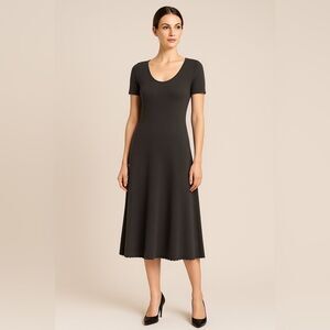 TSE Cashmere Midi Dress • Grey A-Line • Scoop Neck • Size M